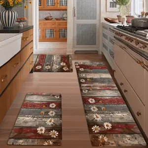 3 Set Farmhouse Floral Kitchen Rug - Mat, Spring And Summer Theme, Outdoor Design, Fade-Resistant, Easy to Clean, Machine Washable, Polyester Rectangular Rug, Suitable for Kitchen And Dining Room Entrances, Laundry Room, Home Decor.