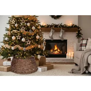 Rustic Woven Wicker Christmas Tree Collar Farmhouse Holiday Decor