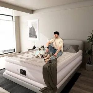 Queen Size Khaki Air Mattress, 18 Inch Inflatable Mattress With Built- In High- Speed Pump, Carrying Bag And Patch Tools, Luxurious Elevated Inflatable Bed For Home Travelling And Camping