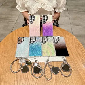 Glitter Mobile Phone Case with Glass Lens Film Protection, Holder for Samsung S23/S24/S25, HN5