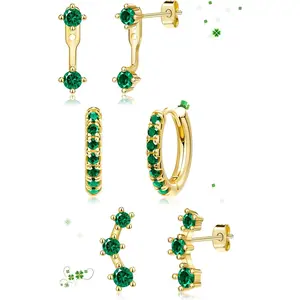 3 Pairs St Patrick's Day Earrings for Women, Trendy Small Gold Plated Hypoallergenic Stud Huggie Jacket Stack for Cartilage Helix, Dainty Cute Women Fashio
