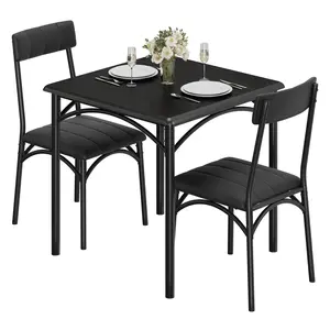 【GARVEE】Dining Table Set for 2, Kitchen Table with 2 Upholstered Chairs, 3 Piece Square Dining Room Table Set, for Small Space, Apartment, Home, Kitchen, Black