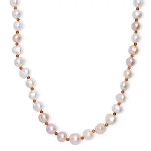 Fresh Water Pearl and Ratnapura Hessonite Garnet 8 ctw Necklace in 18K Vermeil Yellow Gold Over Sterling Silver 18 Inches Christmas Gifts