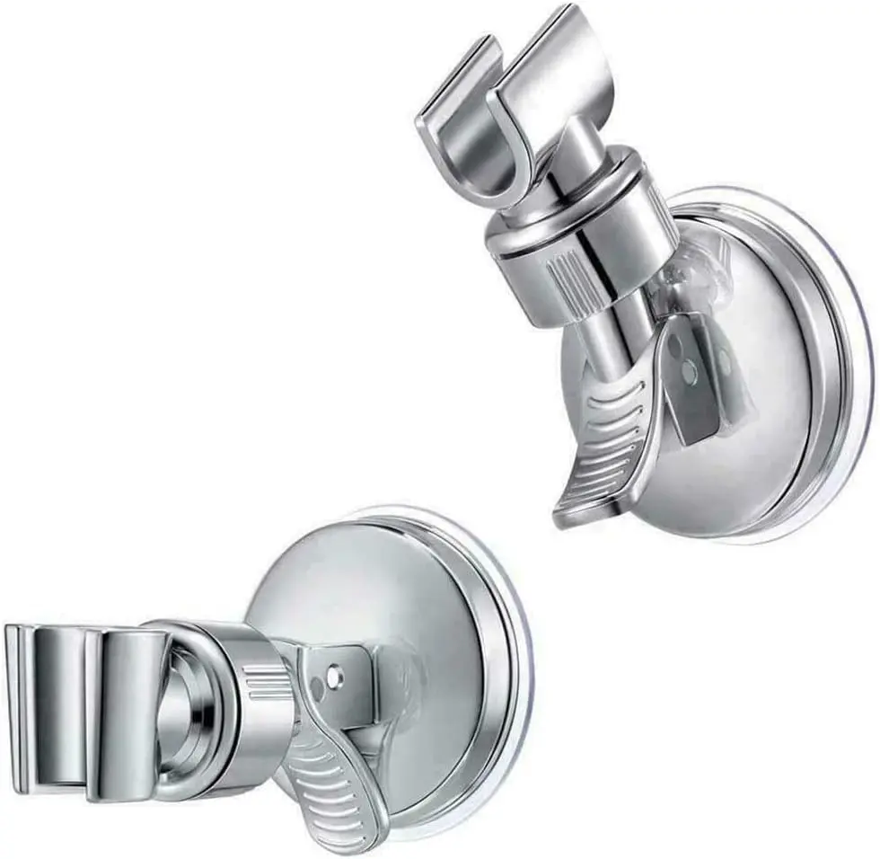 No Drill Chrome Polished Shower Head Bracket, Removable Suction Cup Shower Head Holder with Sticky Pad for Bathroom