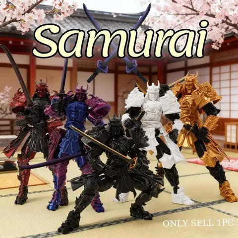 Traditional Eastern Warrior Model Set, Classic Japanese Samurai Design, Includes Two Traditional Toy Swords, Collectible Statue Decor