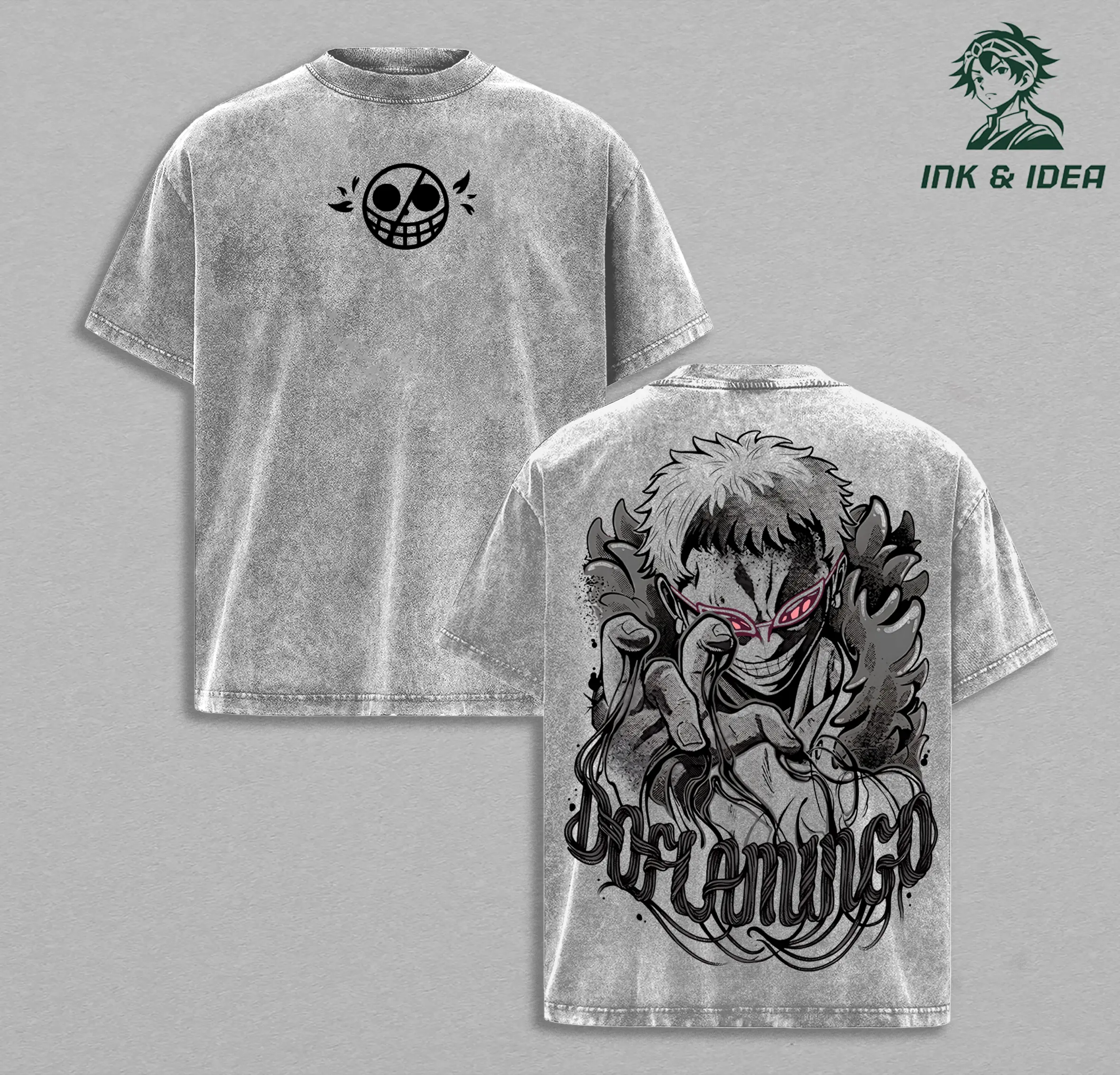 Doflamingo String String Power Tee, One Piece Graphic T-shirt, Acid Washed Vintage Shirt, Pink Eyes Design, Oversized Villain Manga Streetwear, Exclusive Doflamingo Merch