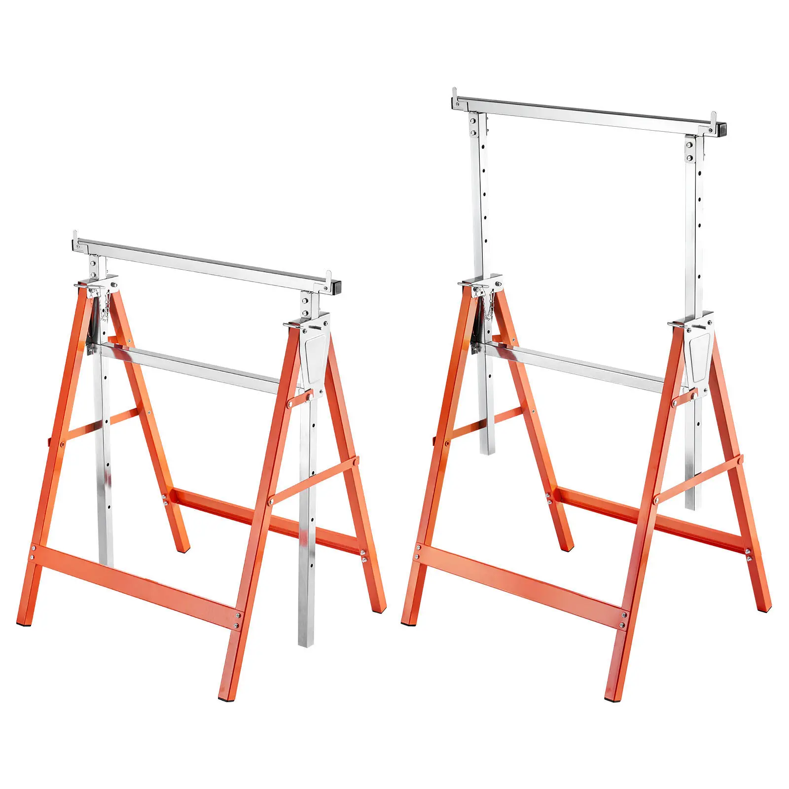 Saw Horses, 2 Pack Folding Work Horses, 440 lbs Load Capacity Sawhorse with Heavy Duty Legs, Adjustable Height Saw Horse with Non-Slip Foot Pads, for Woodworking, Carpenters & Contractors