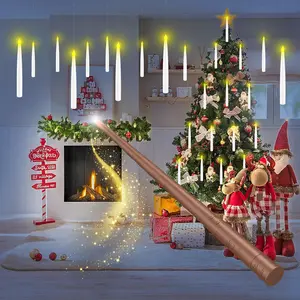 Flameless Candles with Magic Wand Remote for Christmas Decor, 6.6" Floating Candles Battery Operated Hanging Window Candles, Flickering Electric LED Candle for Christmas Halloween Decorations