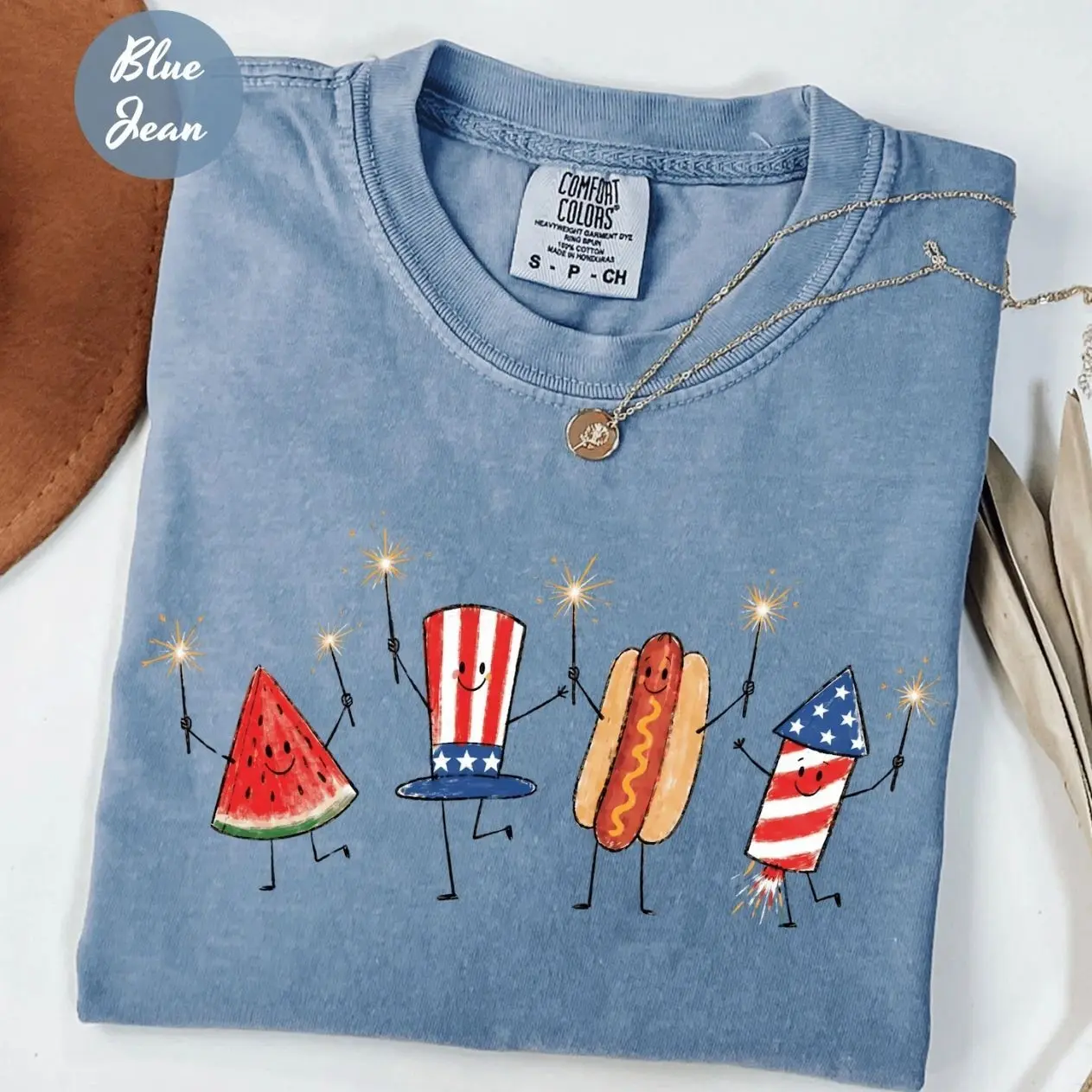 Comfort Colors® Patriotic Doodle, Cute Fourth of July Shirt, Watermelon Hotdog Firework Shirt, Retro American Shirt, Trending 4th of July Day Tee, Casual Outfit, Comfortable Menswear & Womenswear Top, Perfect Gift For Men and Women, May30