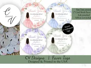 Quinceanera Cardstock Favor Tags 2 Inches Round or Scalloped