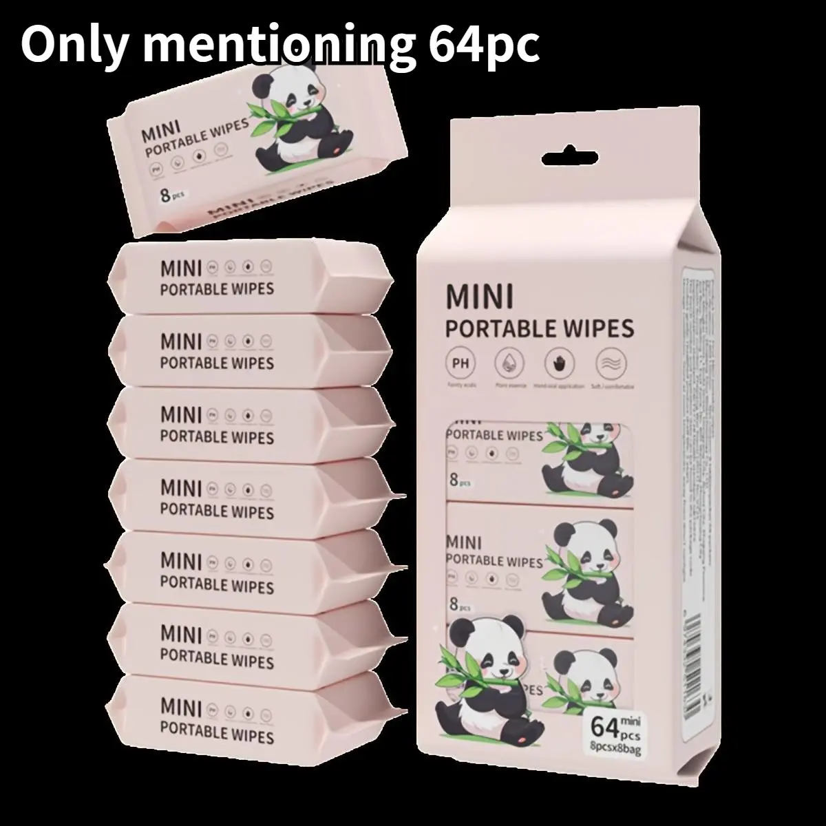 64 Pcs Mini Portable Disposable Wet Wipes, Travel Wipes, Wipes to Go, Gentle Alcohol-Free Formula, Ideal for Face Cleaning, Pet Grooming, Home & Outdoor Use