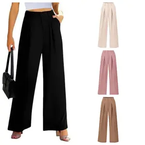 DUTUT Women's Commuter Business Loose Fit Formal Suit Pants - Straight Leg, Polyester, Flat Knitted, Pocket Design, Elegant Matching Elegance