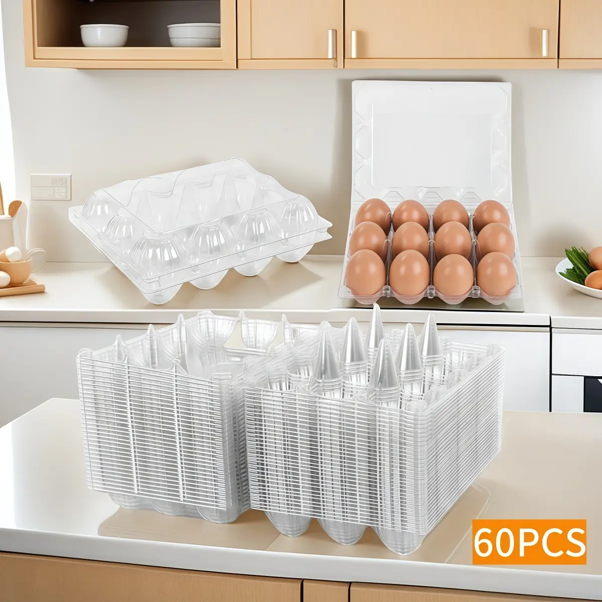 60-Pack Egg Cartons Cheap Bulk 12-Pack Transparent Plastic Egg Containers Reusable Egg Holders Suitable for Home Farms Chicken Farms Commercial Market Display