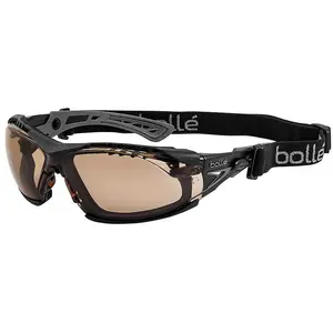 Bolle Rush Plus Safety Glasses Black/Gray, Foam Gasket, with Twilight Platinum Anti-Fog Lens
