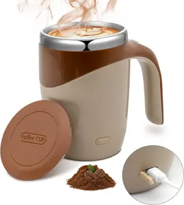 Self Stirring Coffee Mug, Rechargeable Automatic Stirring Mixing Mug, Electric Funny Self Mixing Cup, Stainless Steel Travel Coffee Cup for Office, Home, Kitchen (Brown)