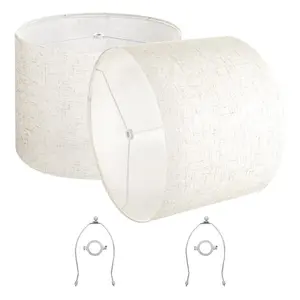 VEVOR Drum Lamp Shade 2 Set, 16 in Topx 16 in Bottomx 12 in High, Large Lampshade with Harp, Replacement Lamp Shade for Table Lamps Floor Lamps Pendant Lights, Easy Assembly Required (Light Linen)