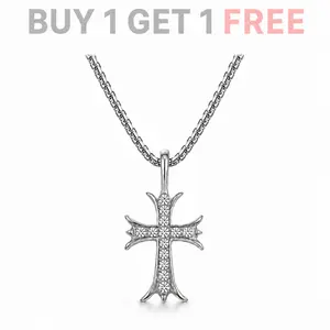 AuraNova Unisex Cross Pendant Necklace with Cubic Zirconia, Stainless Steel Christian Jewelry Gift for Men Women, 23.6 in Chain