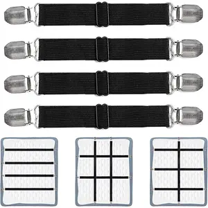 Adjustable Bed Sheet Clips, Sheet Fasteners Holder Straps and Suspender, Gripper, Extend From 21" to 80" Long Style Elastic Fasteners Bands Heavy Duty Suit for Mattress, Sofa, Couch, Recliner and