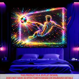 2d Flat - 2d Flat - 2d Flat Blacklight Glow in The Dark Tapestry, Neon Soccer Shooting Theme Design, Wall Hanging for Bedrooms, Living Rooms, and Offices. Game Room Decor, Festive and Party Decor, College Dorm Decor