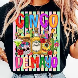 Striped Cinco De Mayo T-shirt, Fiesta Party Png, Drinking Shirt Png, Taco Tuesday.