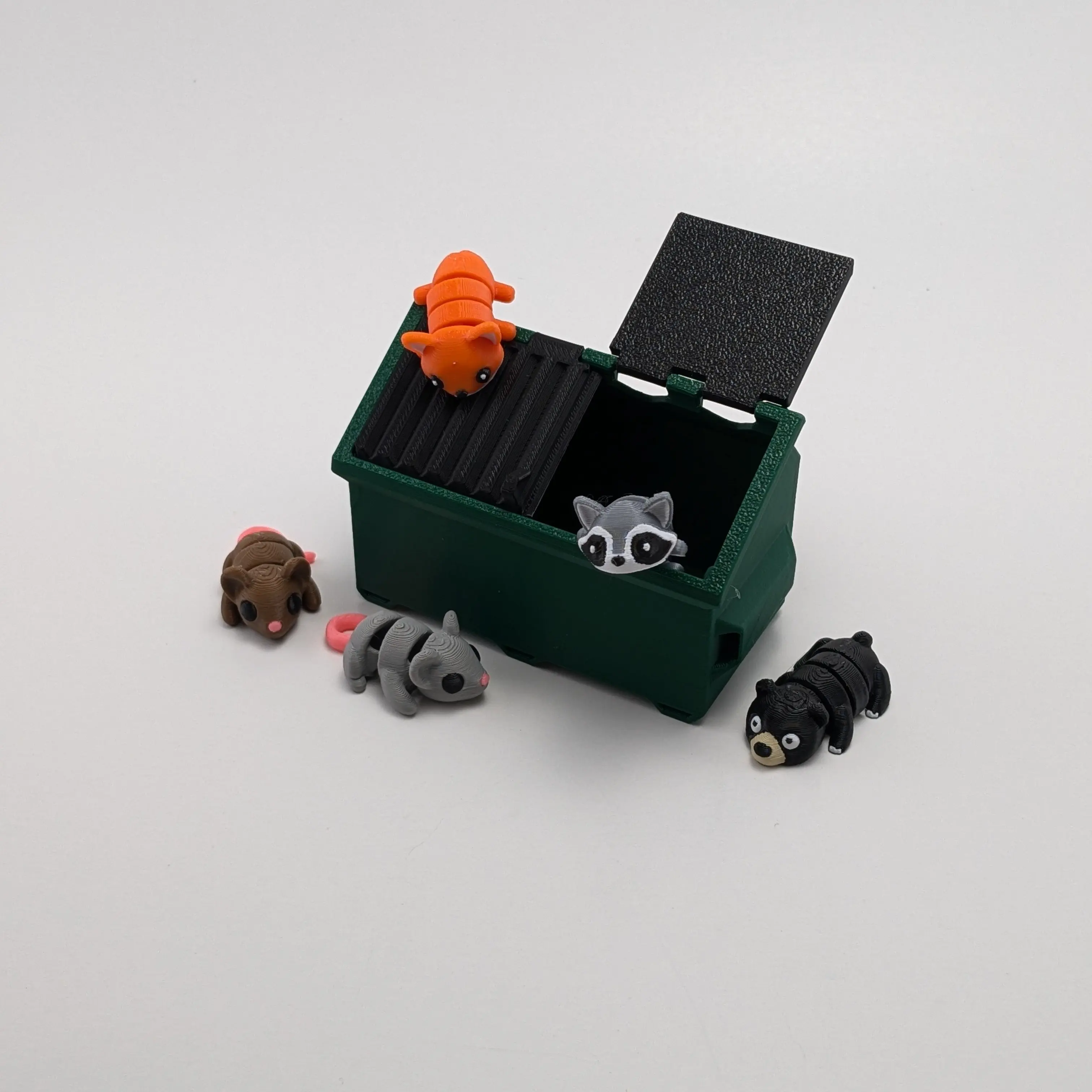 MINI Dumpster & Animals - Unique Articulating 3D Printed Collectible Figurines - Desk Pets - Home Decor - Perfect Gift for Office or Home