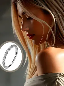 Triple Sided Micro Gem Nose Hoop Ring, Implant Grade Titanium, Sparkling Cz Gems, 16g Hypoallergenic, Punk Style, All Seasons, Nose Rings