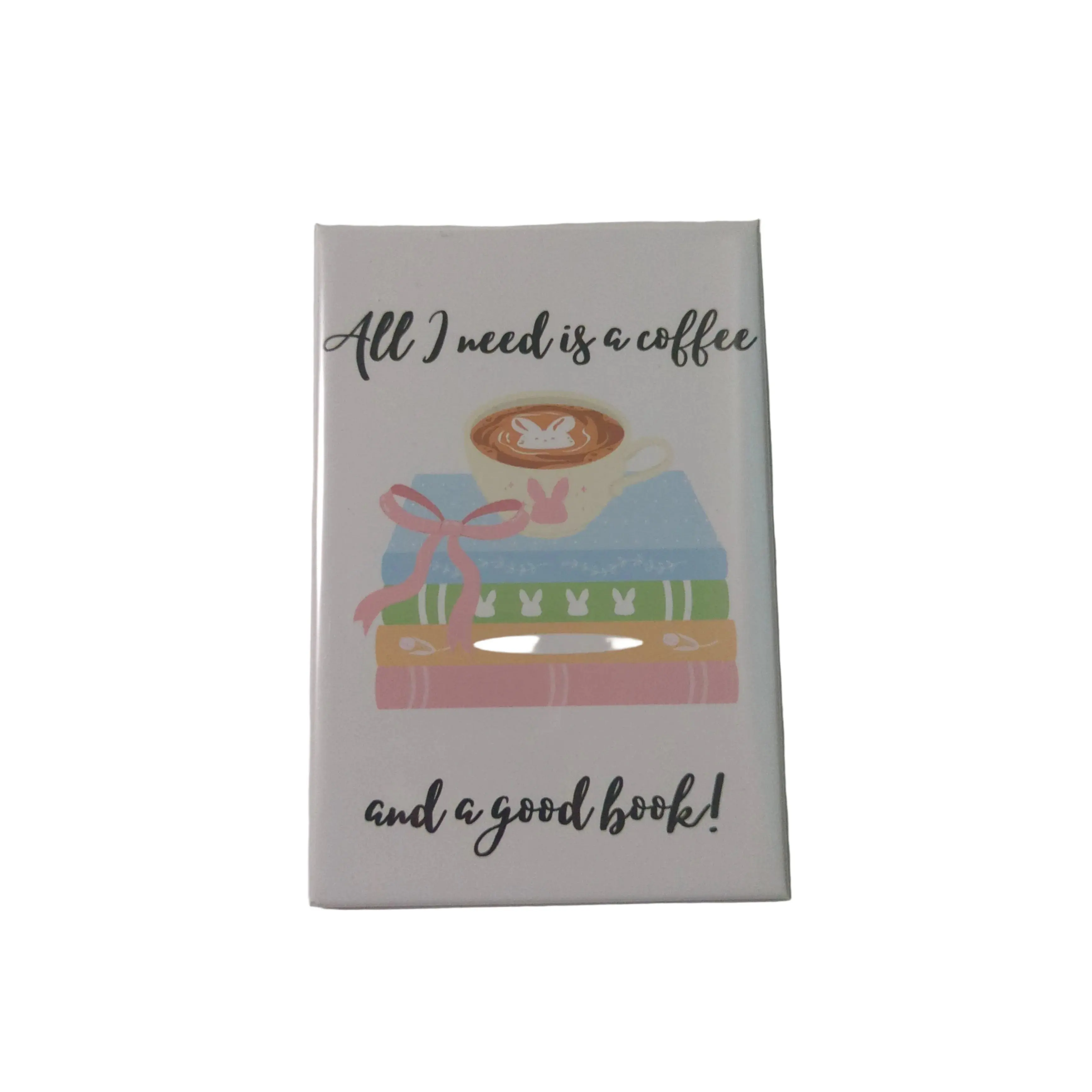 Rectangle Refrigerator Magnet, 2x3in Coffee & Good Book Themed Cup Decor Gift, Cozy Home Supplies