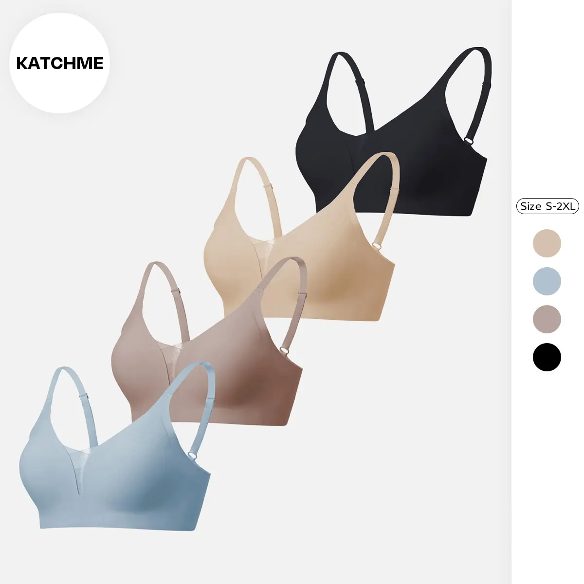 KatchMe Women's Soft Solid Seamless Adjustable Strap Wirefree Push-Up Bra, Non-Wired 3/4Coverage Bra, Lady Comfort Breathable Bralette(new)