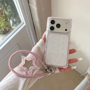 Minimalist square transparent star phone case cover with rhinestone lanyard, suitable For iPhone 17 16 15 Pro Max, fashionable protective case