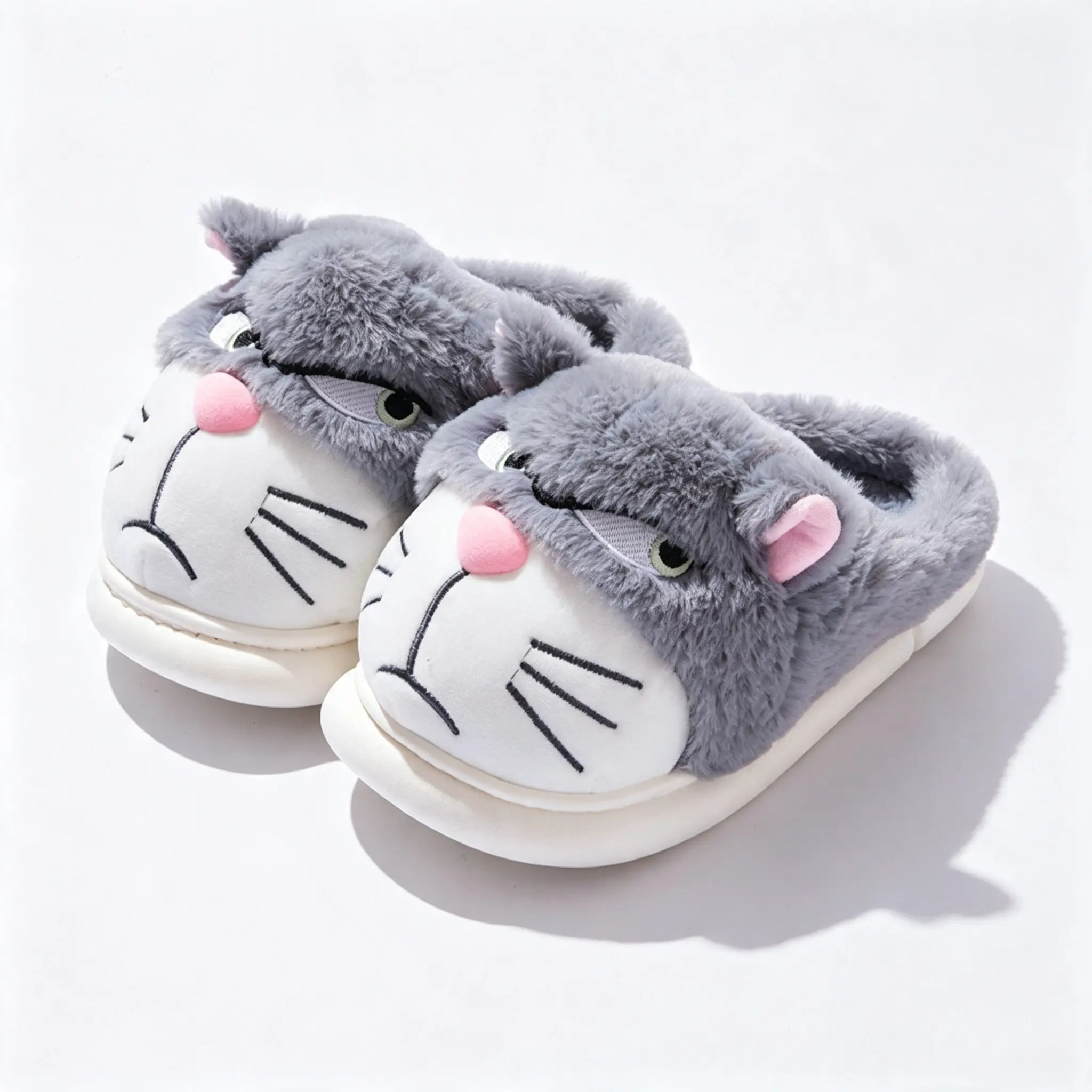 Women’s winter cotton slippers with cat design for home wear, warm and comfortable, thick sole with extra padding and fleece lining
