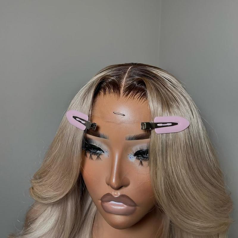 Ombre Ash Blonde Body Wave Lace Frontal Wig Virgin Human Hair Wig 13X6 HD Transparent Lace With Elastic Strap 180% Density Highlight Ash Blonde Milk Tea Colored Wig Natural Hairline For Woman