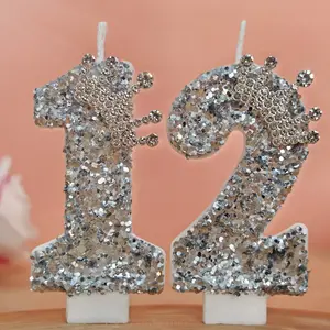 Elegant Silver Color Crown Birthday Candle Numbers, Cake Decoration Accessories 0-9 Candles, Romantic Party Favors, Holiday Anniversary, Birthday Cake Decorations