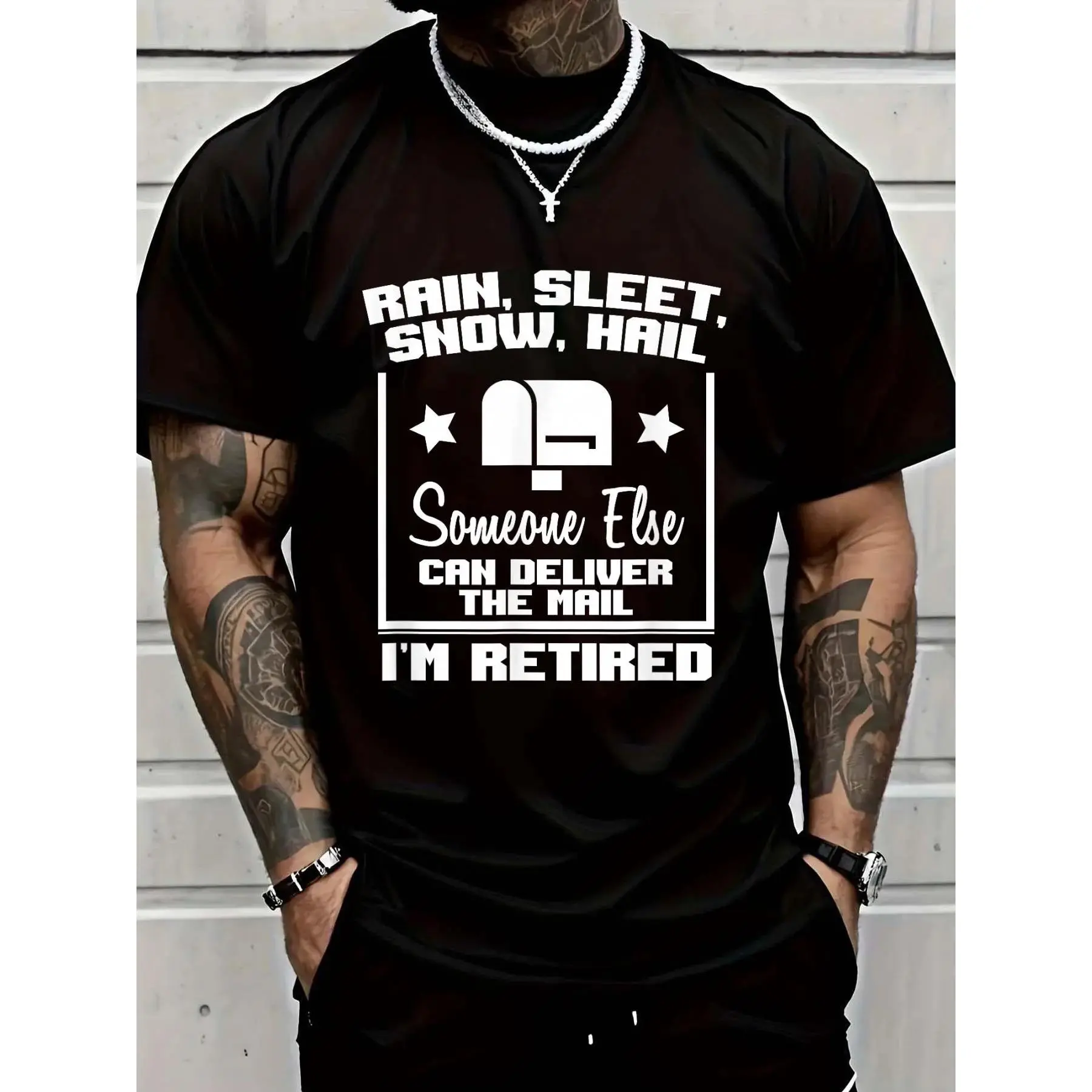 Men' Funny Retired Mailman Gift T-Shirt - 100% Cotton Postal Worker Retirement Present with Mail & Parcel Suitable for - Casual Wear, Loose Fit Round Neck Retirement Apparel for Post Office Retirement Gifts