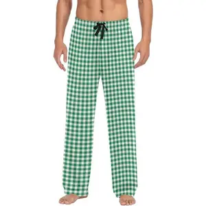 Green White Gingham Check Mens Pajama Pants Buffalo Plaid Lounge Bottoms Soft Sleep Pants