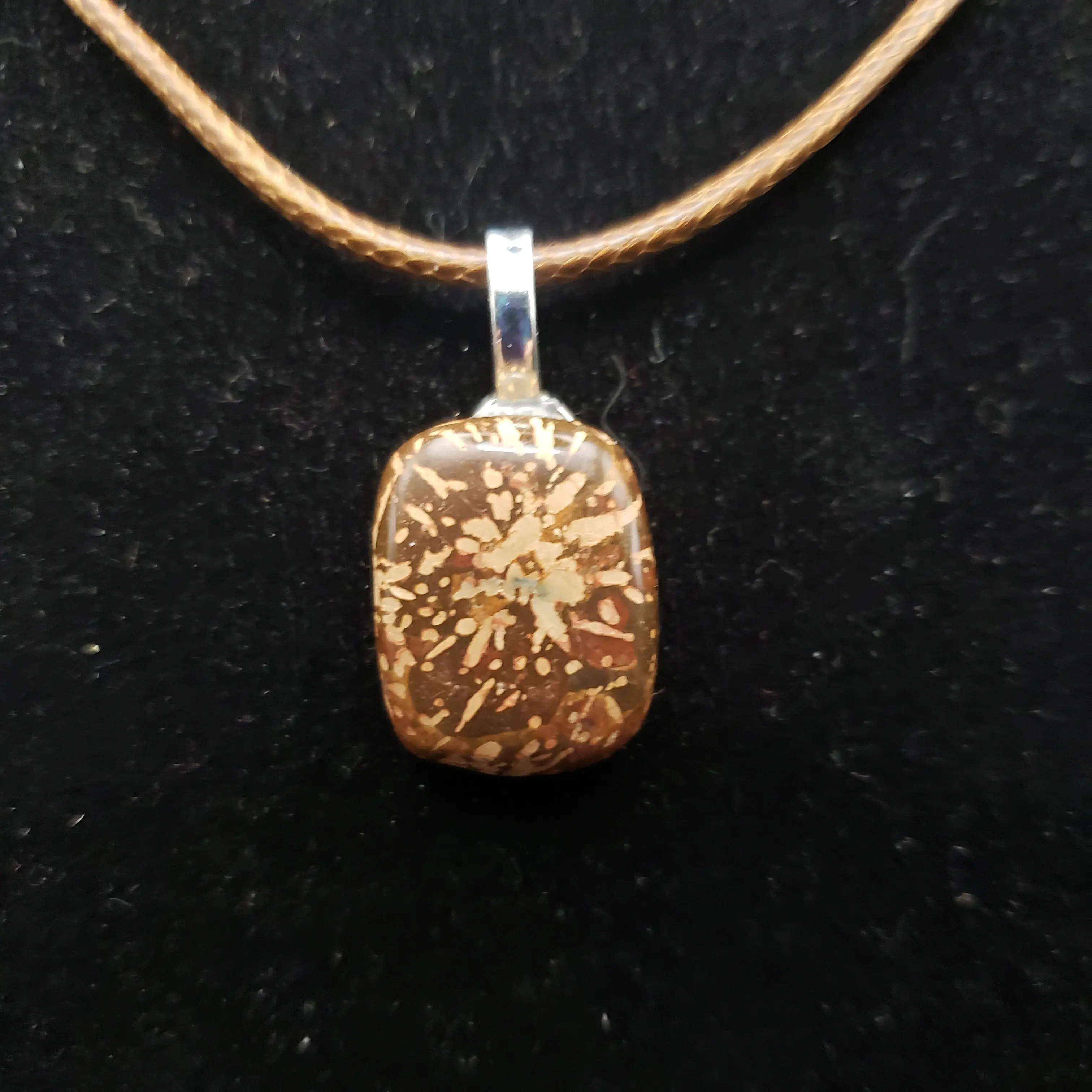 Starburst Jasper Agate 3/4" Rectangle Stone Pendant 18" brown cord Necklace (CJ00027)
