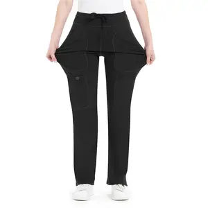 Democare Yoga Scrub Pants Women Mid Rise Yoga Work Pants- Five Pocket Cargo Scrub Pant
