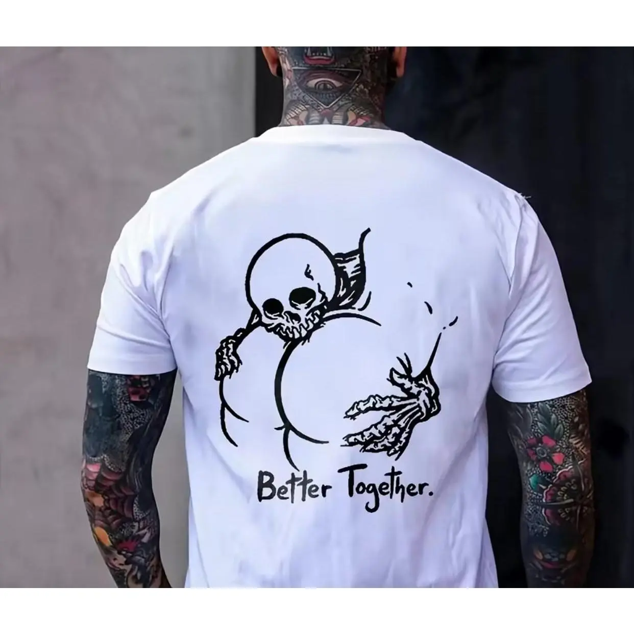 Better Together Shirt, Skeleton Butt Graphic T-Shirt, Funny Skeleton Tee, Tattoo Style Casual Top, Men's White T-Shirt, Humorous Skull Print Tee, Better Together Couples Shirt, Dark Humor Skeleton T-Shirt, Edgy Tattoo Inspired Tee