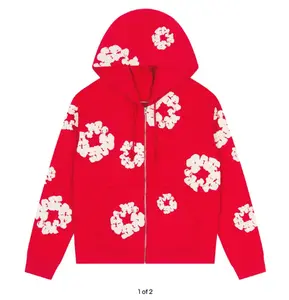 Denim Tears Cotton Wreath Zip Hoodie Red - size S, M, L, XL, XXL