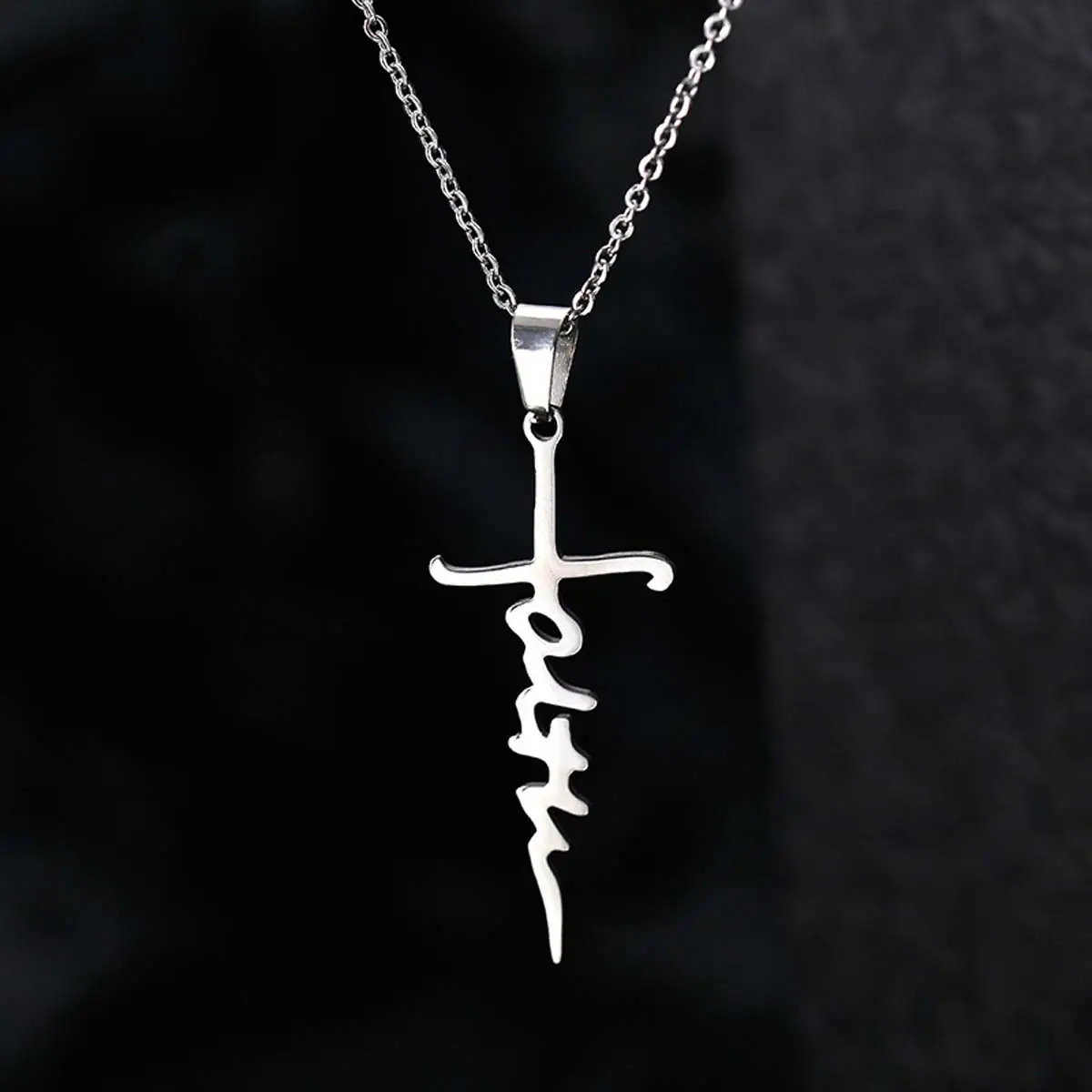 [Aileen fashion] Alphabet cross necklace versatile disco girl cross necklace jewelry popular accessories fashion advanced personality creative design