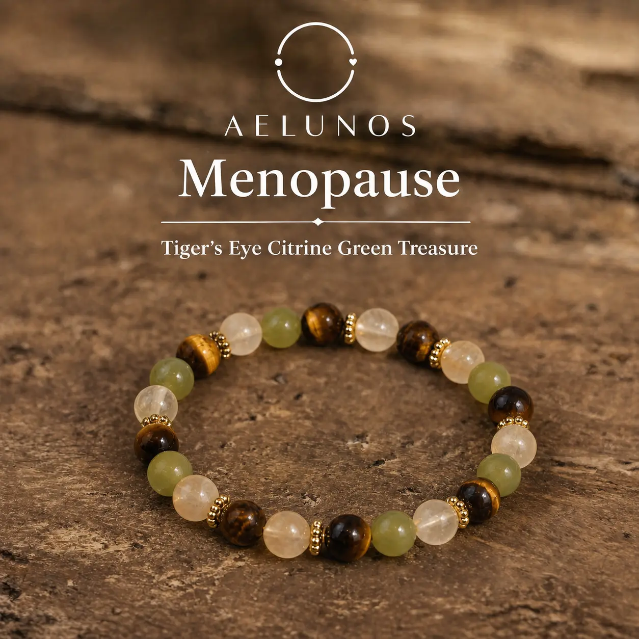 AELUNOS Menopause Exclusive Crystal Bead Bracelet with Tiger's Eye, Smoky Quartz and Olive Jade, Hormone Balance, Calm Hot Flashes, Love & Freedom Gift for Mom