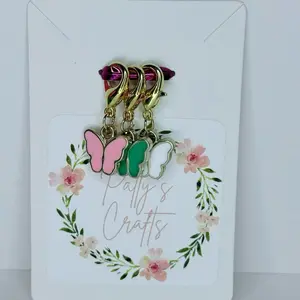 Set of 3 small lobster clasp stitch markers with butterfly charms