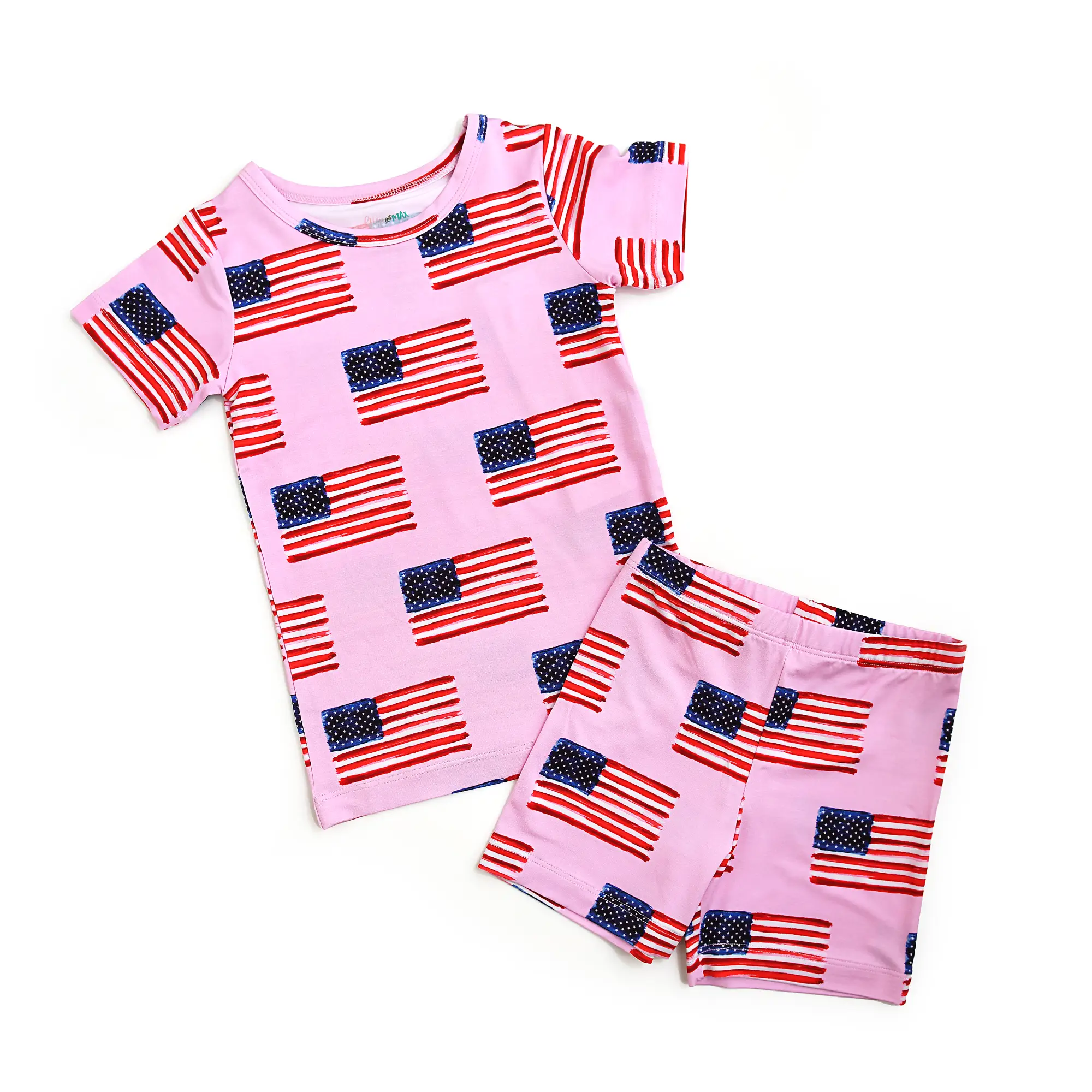 Betty Pink Flag TWO PIECE - SHORTS Bamboo Outfit 4th of July Summer Gigi and Max