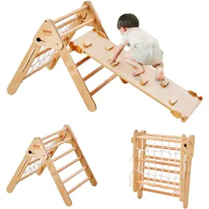 VEVOR Pikler Triangle Set Climber 4 in 1, Montessori Foldable Climbing Set, Large Size Toddler Climbing Toys Indoor with Triangle and Ramp for Kids (Wooden Color)VEVOR Super Brand Day