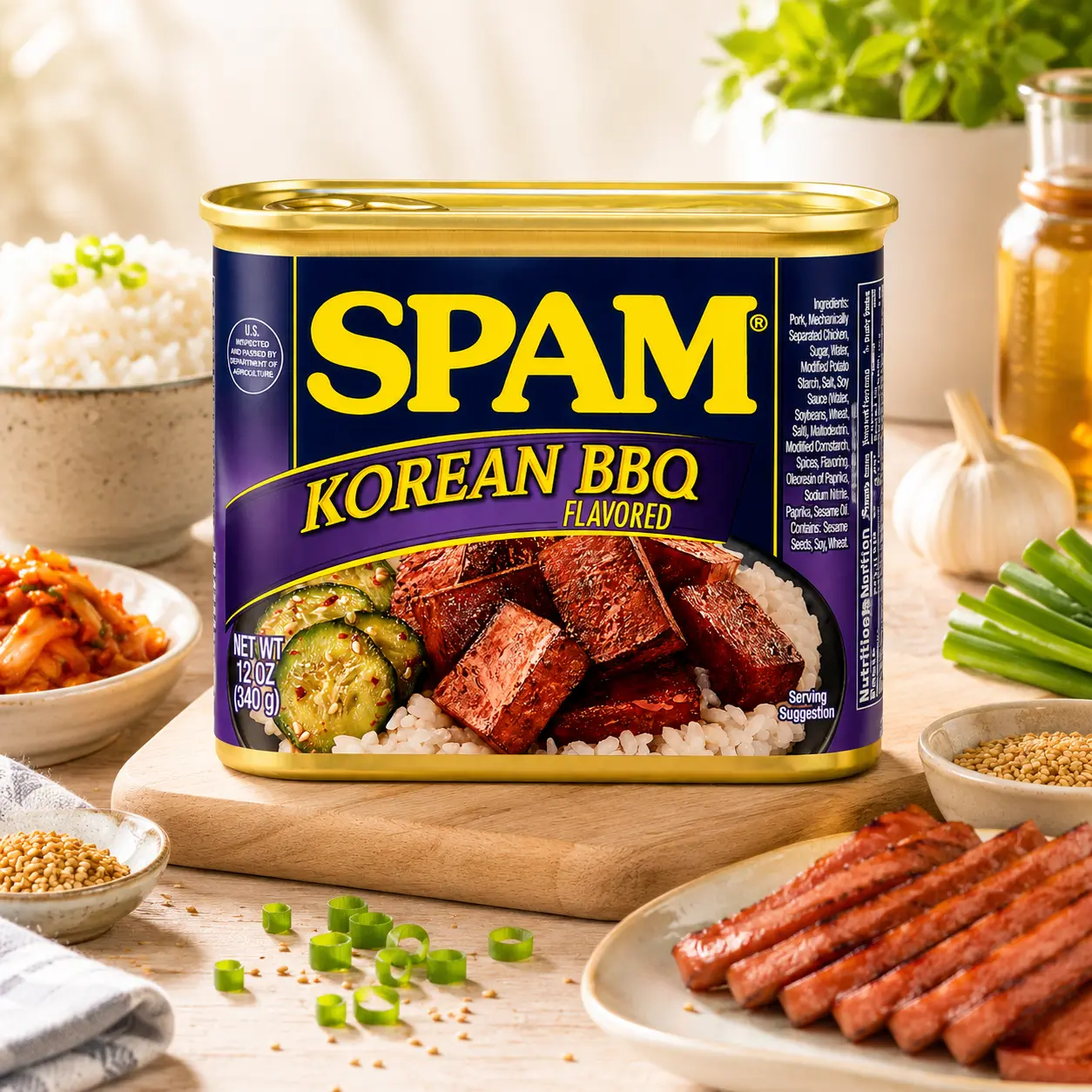SPAM Korean BBQ Flavored, Shelf Stable Canned Meat, 12 Oz Can