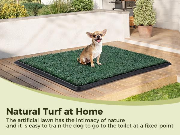 PAWGIANT Dog Grass Pad with Tray, 17.9"x14", With 2 Reusable Artificial Turf, for Dogs Potty, for Balcony Apartment, Realistic, Quickly Absorbency Portable Dog Litter Box Bathroom Turf for Pet Training, Waterproof Non-Slip Washable Puppy Pee
