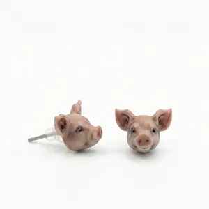 Resin Pig Stud Earrings: Farm Animal Jewelry