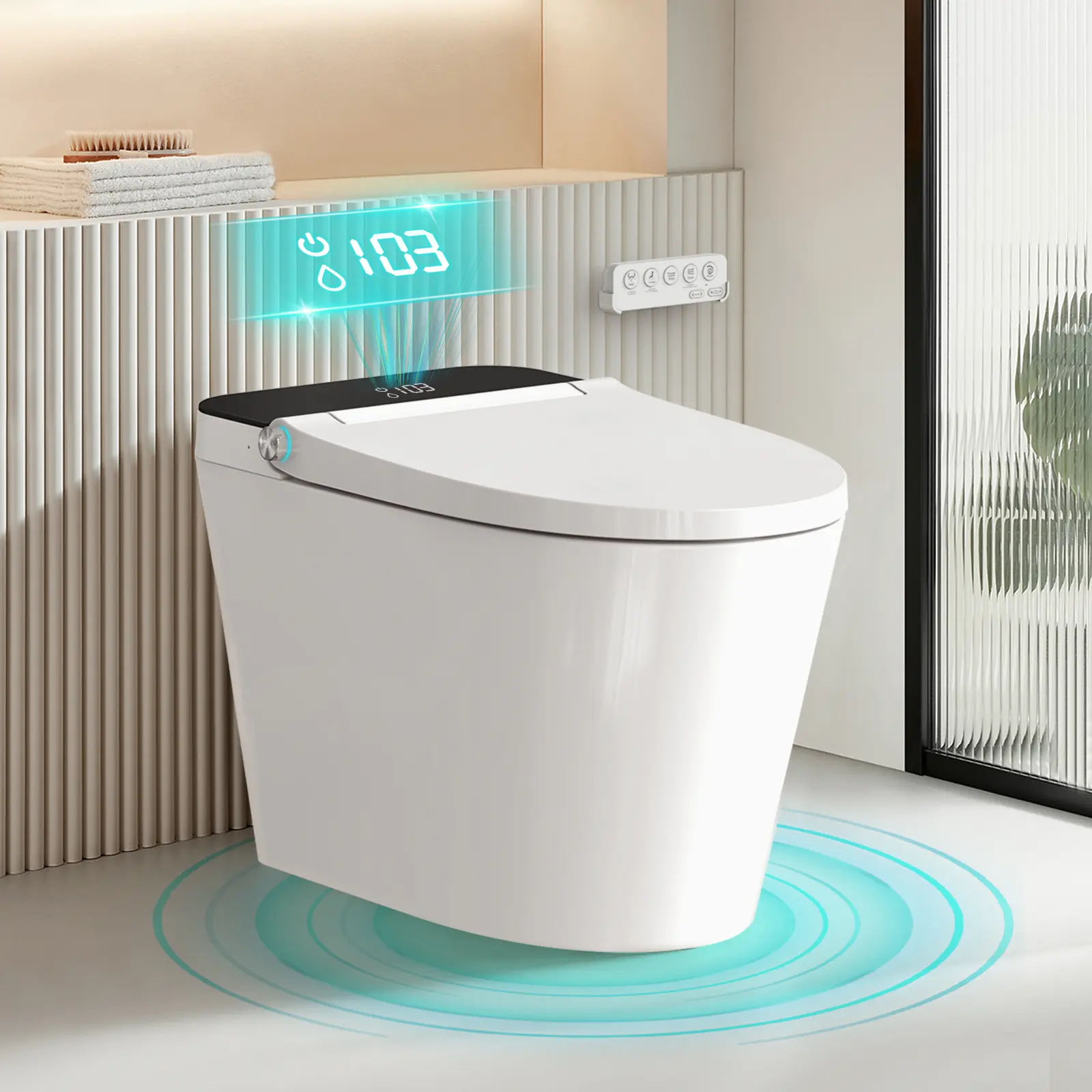 Bazyths Smart Toilet ZY695A with Built-in Tank & Bidet Auto Open/Close Foot Sensor Flush Dryer Heated Seat Soft Close Elongated One-Piece Design