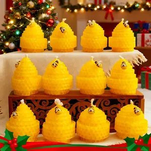 12-piece set of cute egg-shaped beeswax candles, yellow handmade rolled natural beeswax candles, honey fragrance, dreamy warm light atmosphere, exquisite gift box packaging, suitable for home ambiance, party decoration, holiday setup, and birthdays decor