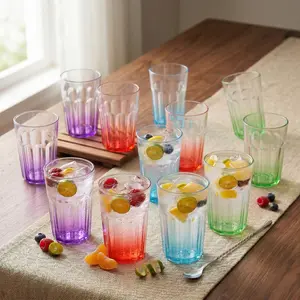 Reusable Plastic Cups Set of 12, BPA-Free Unbreakable Clear Water Drinking Glasses, 12 oz Stackable Tumblers for Juice, Kitchen, Outdoor & Party