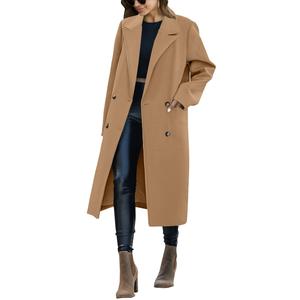 Imily Bela Women Double Breasted Pea Coat Casual Long Lapel Work Office Overcoat Trenchcoats with Pocket